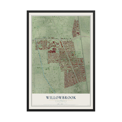 Map of Willowbrook, California, 12 x 18 inch print in a black wood frame