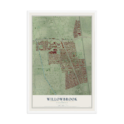 Map of Willowbrook, California, 12 x 18 inch print in a white wood frame