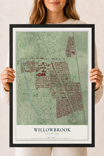Map of Willowbrook, California, 18 x 24 inch print in a black wood frame