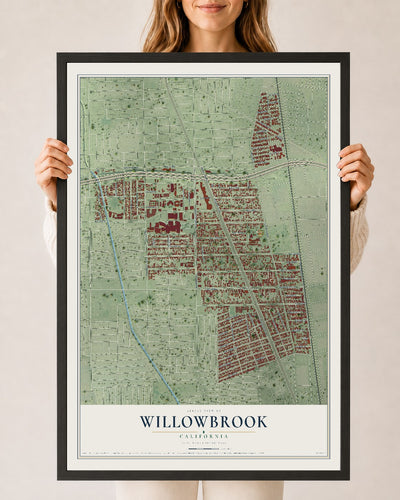 Map of Willowbrook, California, 24 x 36 inch print in a black wood frame