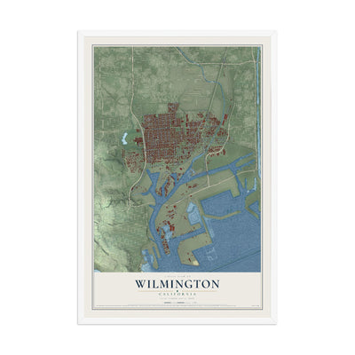 Map of Wilmington, California, 12 x 18 inch print in a white wood frame