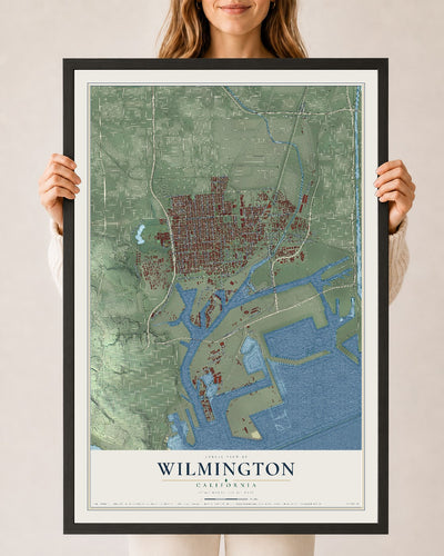 Map of Wilmington, California, 24 x 36 inch print in a black wood frame