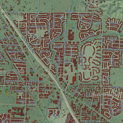 Close-up of the map of Windsor, California print showing street and building detail