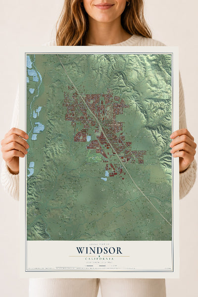 Map of Windsor, California, 18 x 24 inch unframed archival matte print