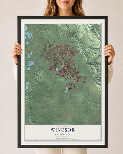 Map of Windsor, California, 24 x 36 inch print in a black wood frame