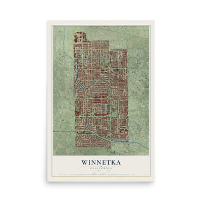 Map of Winnetka, California, 12 x 18 inch unframed archival matte print