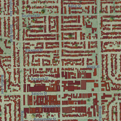 Close-up of the map of Winnetka, California print showing street and building detail