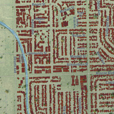 Second close-up of the map of Winnetka, California print showing more streets and buildings
