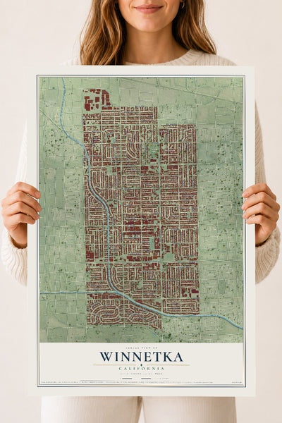 Map of Winnetka, California, 18 x 24 inch unframed archival matte print