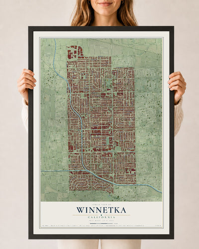 Map of Winnetka, California, 24 x 36 inch print in a black wood frame