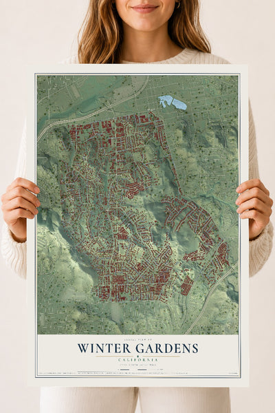 Map of Winter Gardens, California, 18 x 24 inch unframed archival matte print