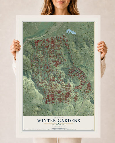 Map of Winter Gardens, California, 24 x 36 inch print in a white wood frame