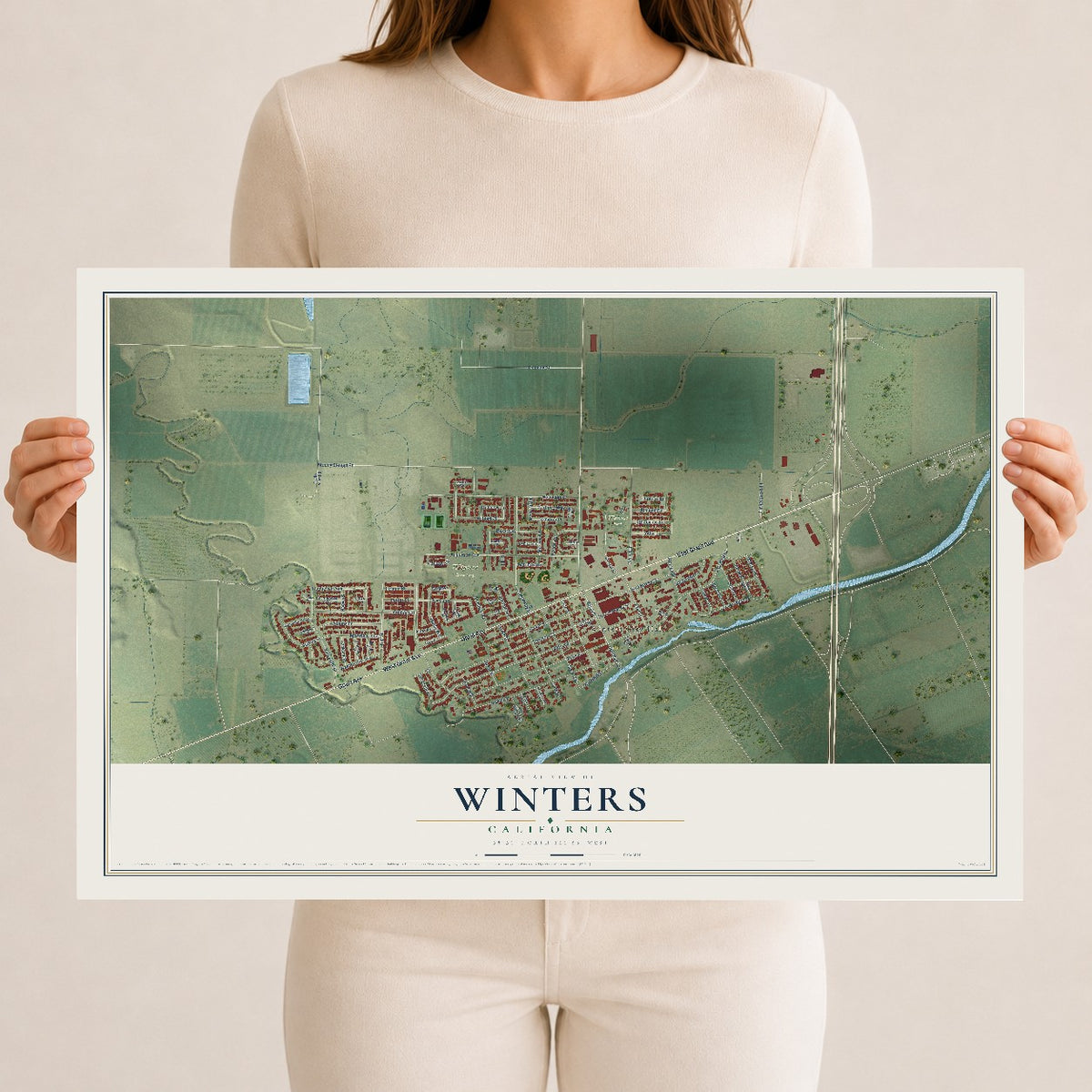 Map of Winters, California, 12 x 18 inch unframed archival matte print
