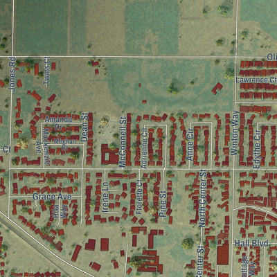 Second close-up of the map of Winton, California print showing more streets and buildings