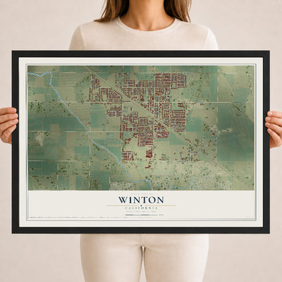 Map of Winton, California, 18 x 24 inch print in a black wood frame
