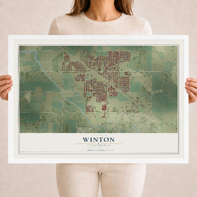 Map of Winton, California, 18 x 24 inch print in a white wood frame