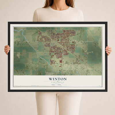 Map of Winton, California, 24 x 36 inch print in a black wood frame