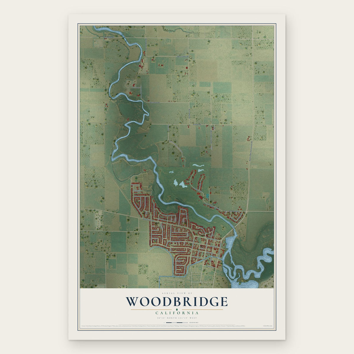Woodbridge, California map print, the full design