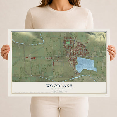 Map of Woodlake, California, 12 x 18 inch unframed archival matte print