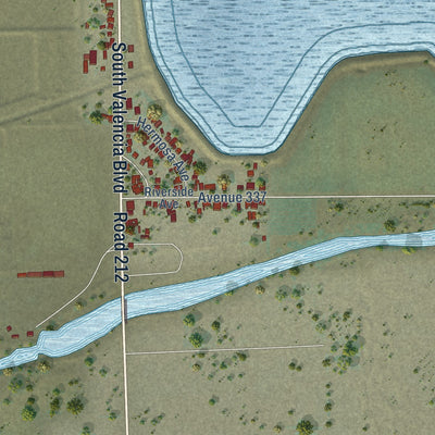 Second close-up of the map of Woodlake, California print showing more streets and buildings