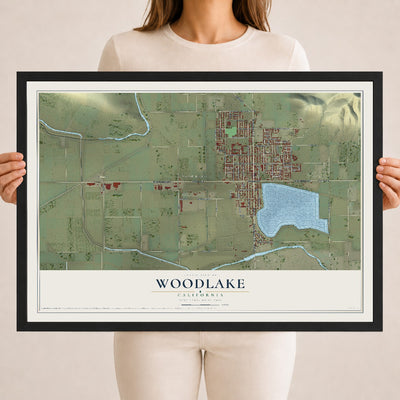 Map of Woodlake, California, 18 x 24 inch print in a black wood frame