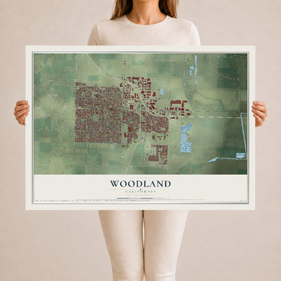 Map of Woodland, California, 24 x 36 inch unframed archival matte print