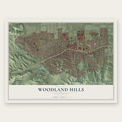 Woodland Hills, California map print, the full design