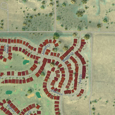 Close-up of the map of Woodlands, California print showing street and building detail