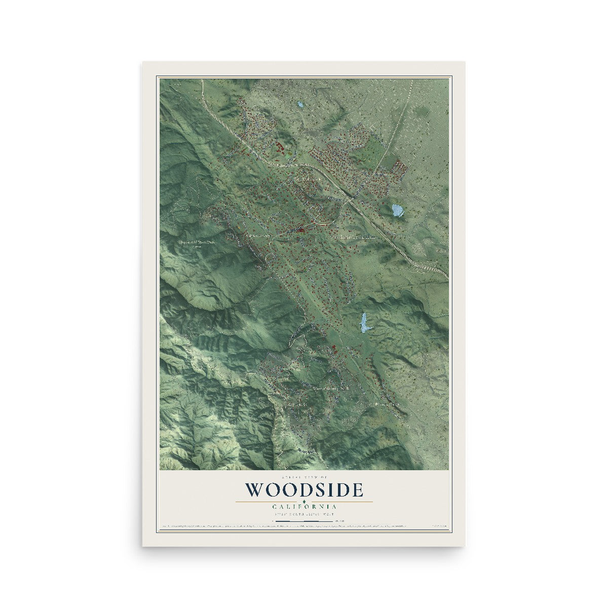 Map of Woodside, California, 12 x 18 inch unframed archival matte print