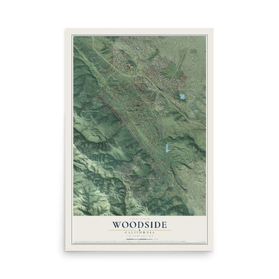 Map of Woodside, California, 12 x 18 inch unframed archival matte print