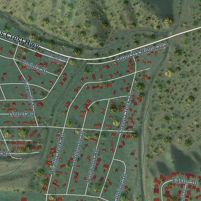Second close-up of the map of Wrightwood, California print showing more streets and buildings