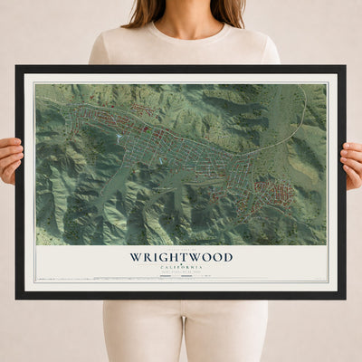 Map of Wrightwood, California, 18 x 24 inch print in a black wood frame