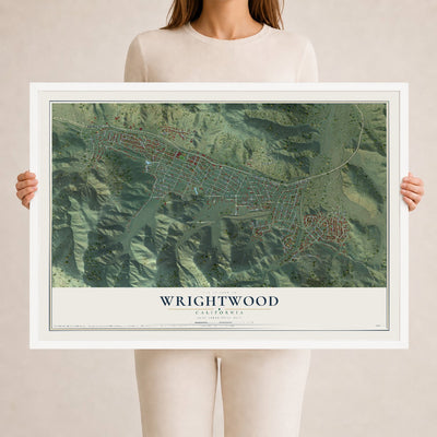 Map of Wrightwood, California, 24 x 36 inch print in a white wood frame