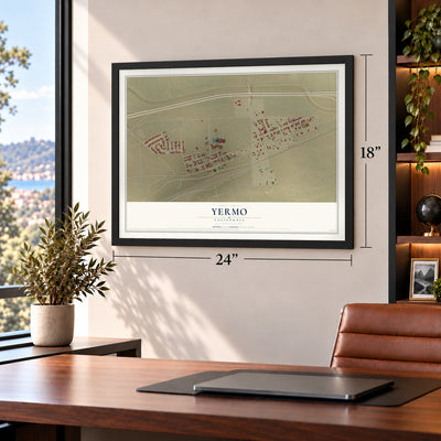 Yermo, California map, 18 x 24 inch print in a black frame in a home office