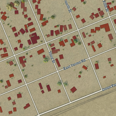Close-up of the map of Yermo, California print showing street and building detail