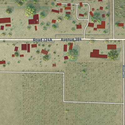 Close-up of the map of Yettem, California print showing street and building detail