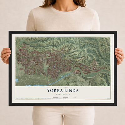 Map of Yorba Linda, California, 12 x 18 inch print in a black wood frame