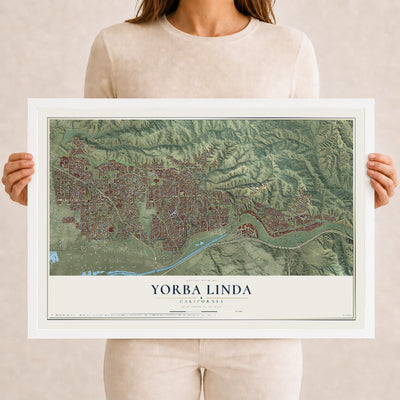 Map of Yorba Linda, California, 12 x 18 inch print in a white wood frame