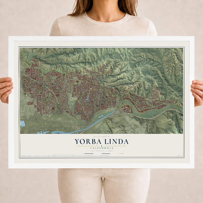 Map of Yorba Linda, California, 18 x 24 inch print in a white wood frame