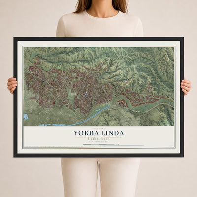 Map of Yorba Linda, California, 24 x 36 inch print in a black wood frame