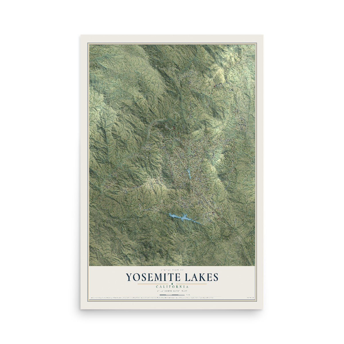 Map of Yosemite Lakes, California, 12 x 18 inch unframed archival matte print