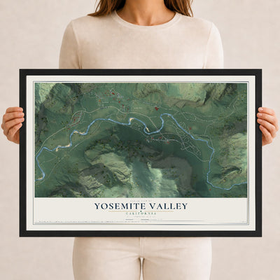 Map of Yosemite Valley, California, 12 x 18 inch print in a black wood frame