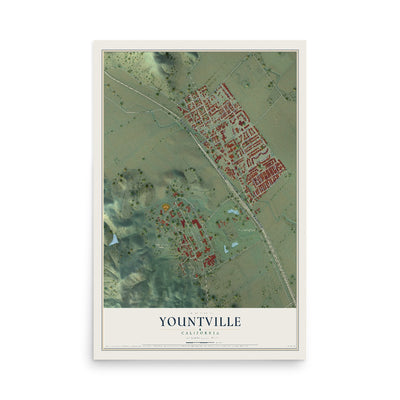 Map of Yountville, California, 12 x 18 inch unframed archival matte print