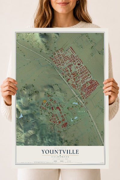 Map of Yountville, California, 18 x 24 inch unframed archival matte print