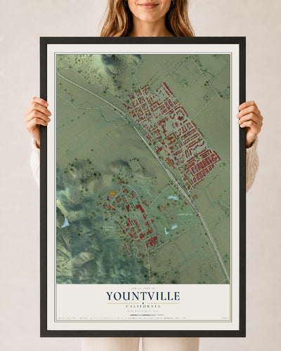Map of Yountville, California, 24 x 36 inch print in a black wood frame