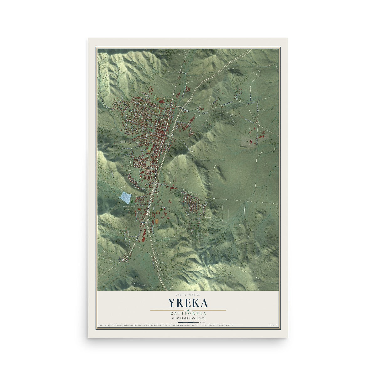 Map of Yreka, California, 12 x 18 inch unframed archival matte print