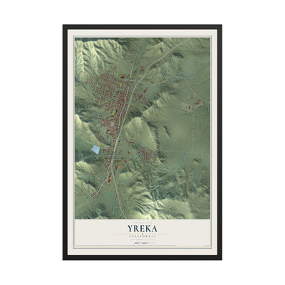 Map of Yreka, California, 12 x 18 inch print in a black wood frame