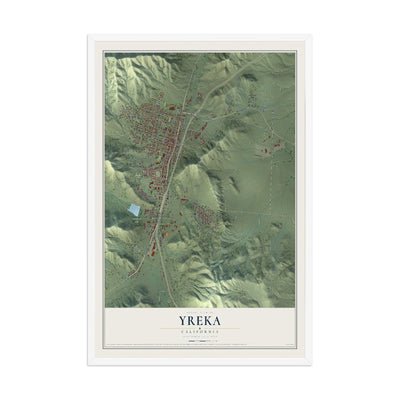 Map of Yreka, California, 12 x 18 inch print in a white wood frame