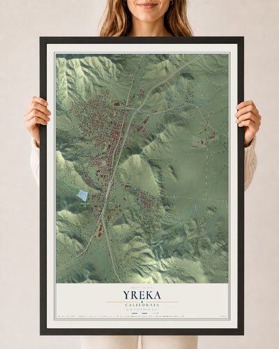 Map of Yreka, California, 24 x 36 inch print in a black wood frame