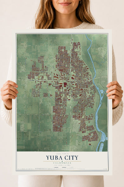 Map of Yuba City, California, 18 x 24 inch unframed archival matte print